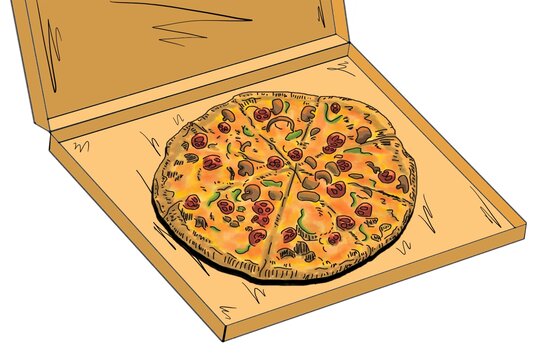 比萨意式披萨手绘美食插画