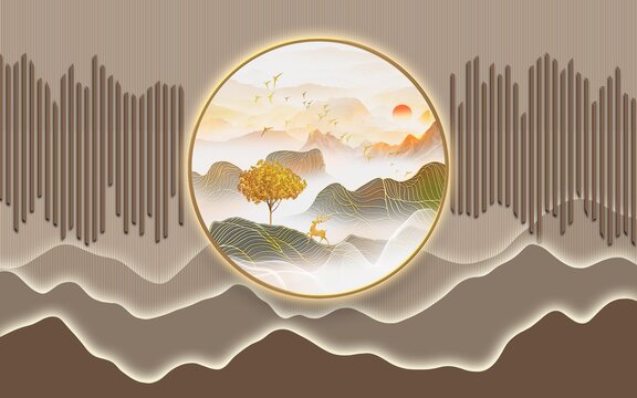 新中式山水發(fā)光背景墻