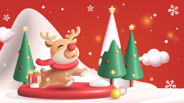 冬季圣诞背景设计可爱的驯鹿