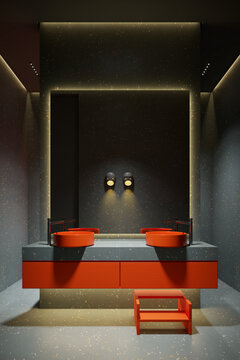 现代极简橘红色浴室柜
