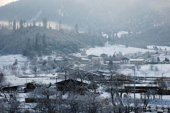 雪中扎西岗村