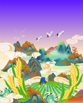 國潮大米包裝插畫