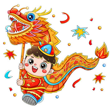 新年春節(jié)年俗舞龍的福娃