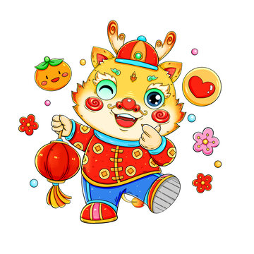 國潮新年春節(jié)龍年提燈籠的龍