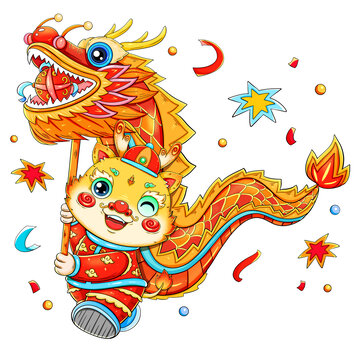 國潮新年春節(jié)龍年舞龍的龍寶