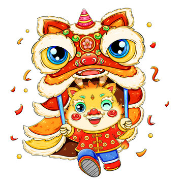 國潮新年春節(jié)龍年舞獅的龍
