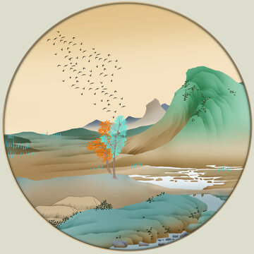青綠山水圓形鏡心