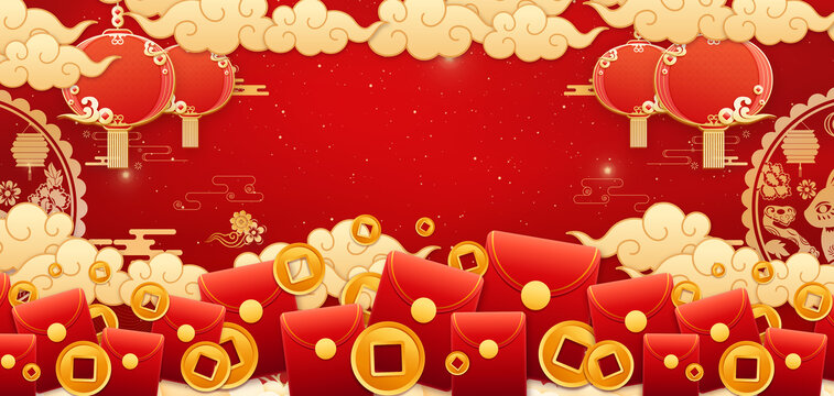 新年快樂紅包春節海報