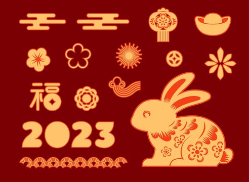 扁平風傳統(tǒng)兔子喜慶素材