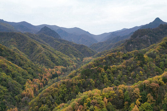 航拍秋日彩色秦岭山川