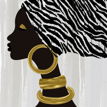 做旧复古圆耳环非洲女人装饰画