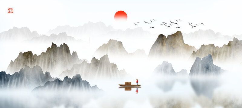 中式水墨山水畫(huà)