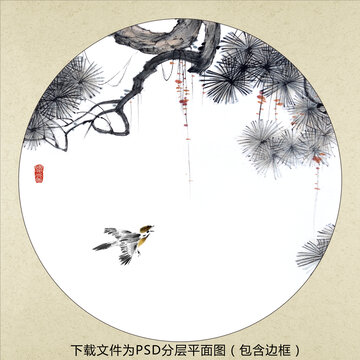 中式水墨花鳥裝飾畫