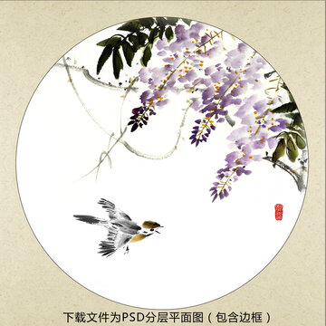 中式水墨花鳥裝飾畫