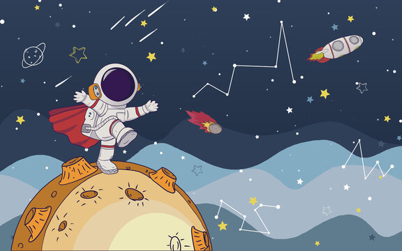 卡通宇航員星空背景墻