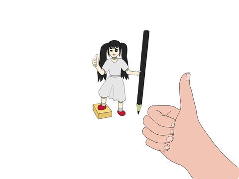 動漫卡通小女孩豎大拇指