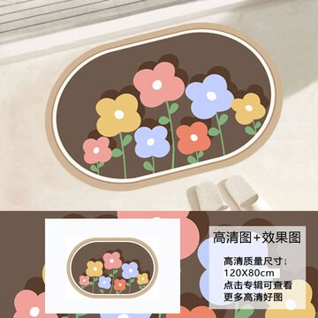 卡通花朵浴室門口防滑地墊地毯