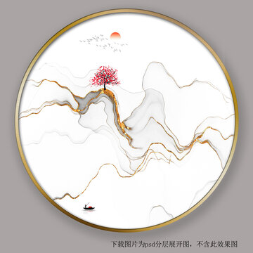 禪意山水圓形掛畫