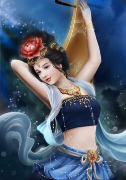 敦煌飛天伎樂舞者少女反彈琵琶