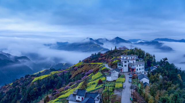 歙县石潭晨曦全景图