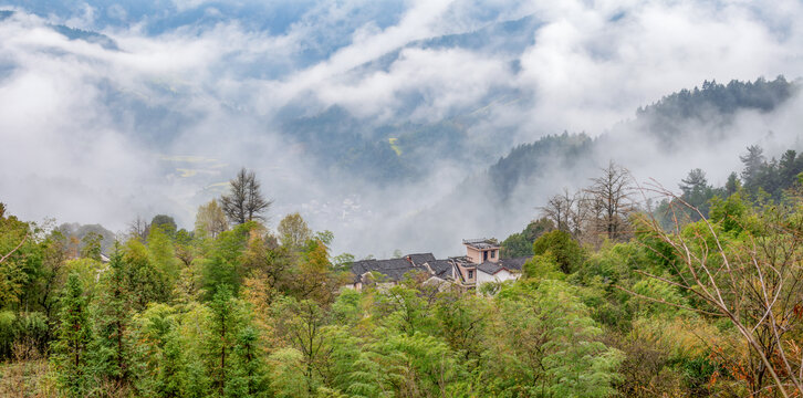 歙县石潭湖山村全景图