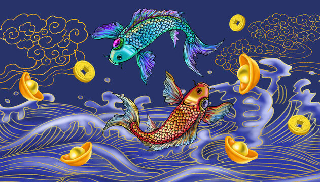 國(guó)潮錦鯉插畫