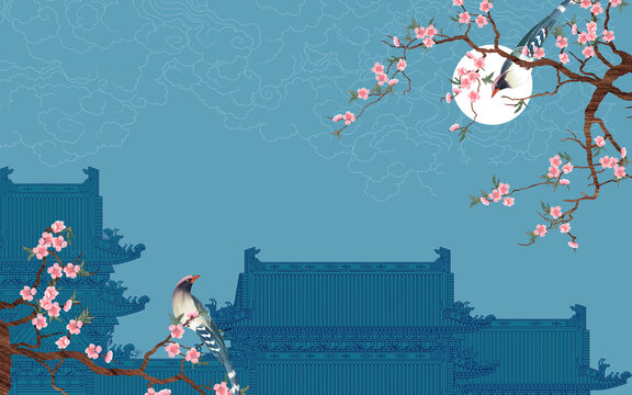 梅花樓閣背景墻