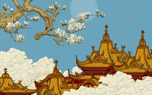 玉蘭樓閣背景墻