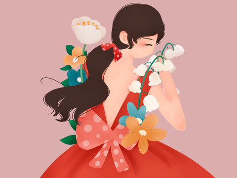 鮮花時尚晚禮服背面女孩