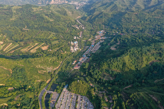 航拍宝鸡大水川风景区南由古城