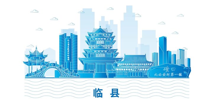 臨縣科技地標建筑背景展板