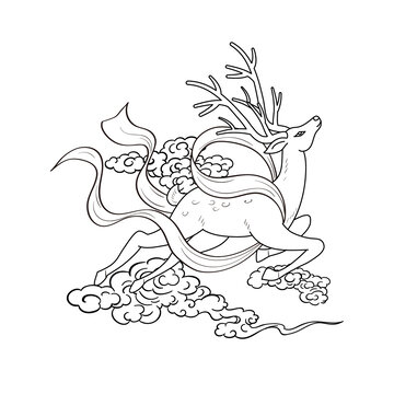 鹿線描