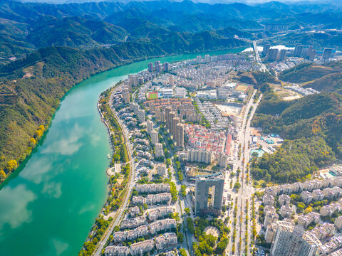 建德新安江老城区航拍风景