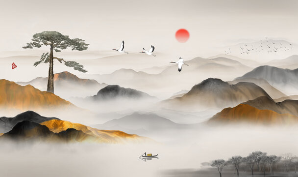 松鶴延年山水畫