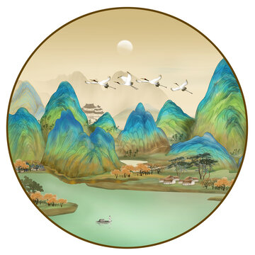 國(guó)潮青綠山水