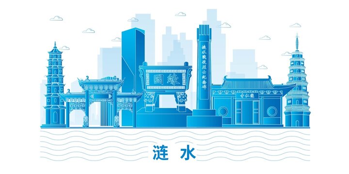 漣水縣科技地標建筑背景展板