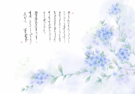 古風藍雪花插畫
