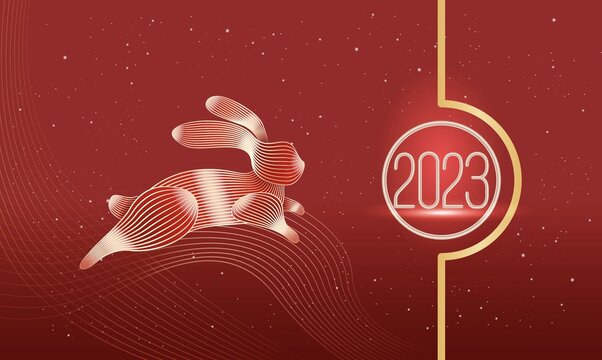 2023新年线条兔子跨年海报