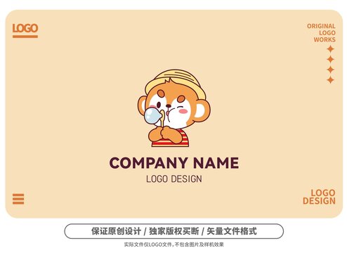 原创卡通吹泡泡小猴logo