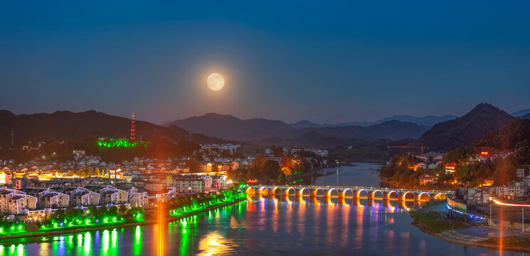 歙县古城夜景全景图