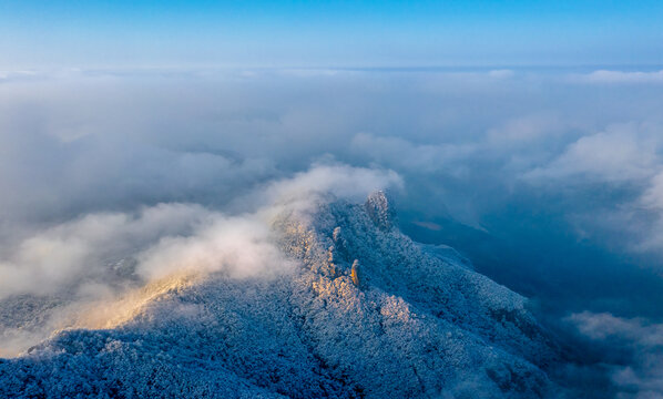 浦江仙华山风景区雪景风光航拍