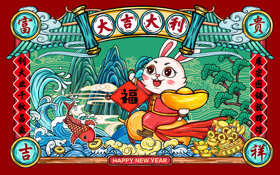 國潮兔年插畫