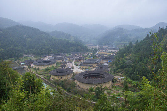 河坑土楼群俯拍风景