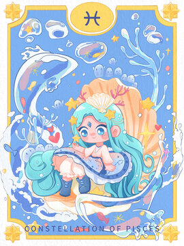 十二星座雙魚(yú)座插畫(huà)海報(bào)