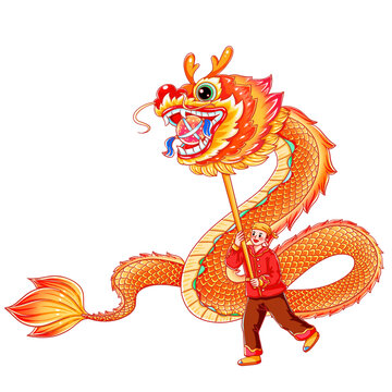 國潮喜慶舞龍年畫元素