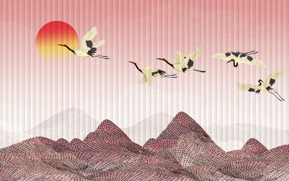 新中式禪意線條高端鶴