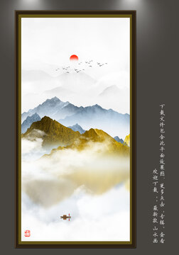 現(xiàn)代中式客廳玄關(guān)意境山水畫