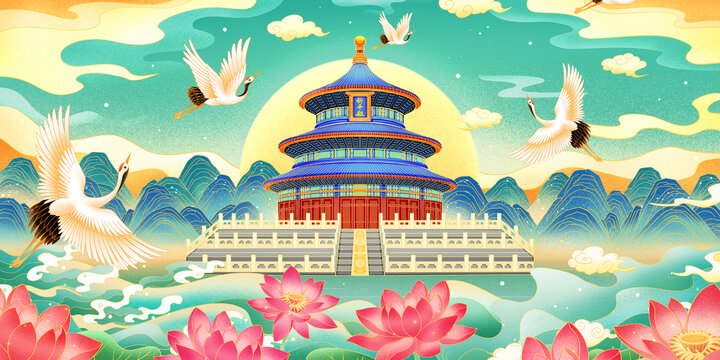 國潮北京故宮天壇插畫
