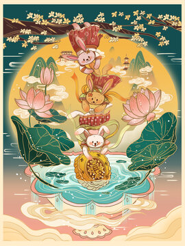中秋玉兔撈月