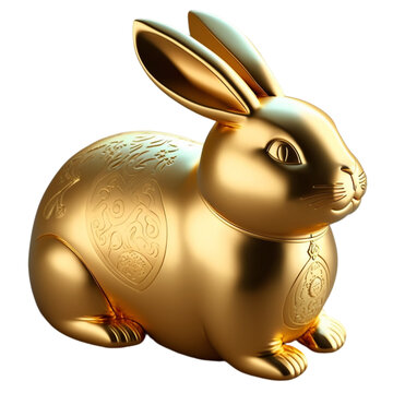 3D三维立体黄金中式兔子